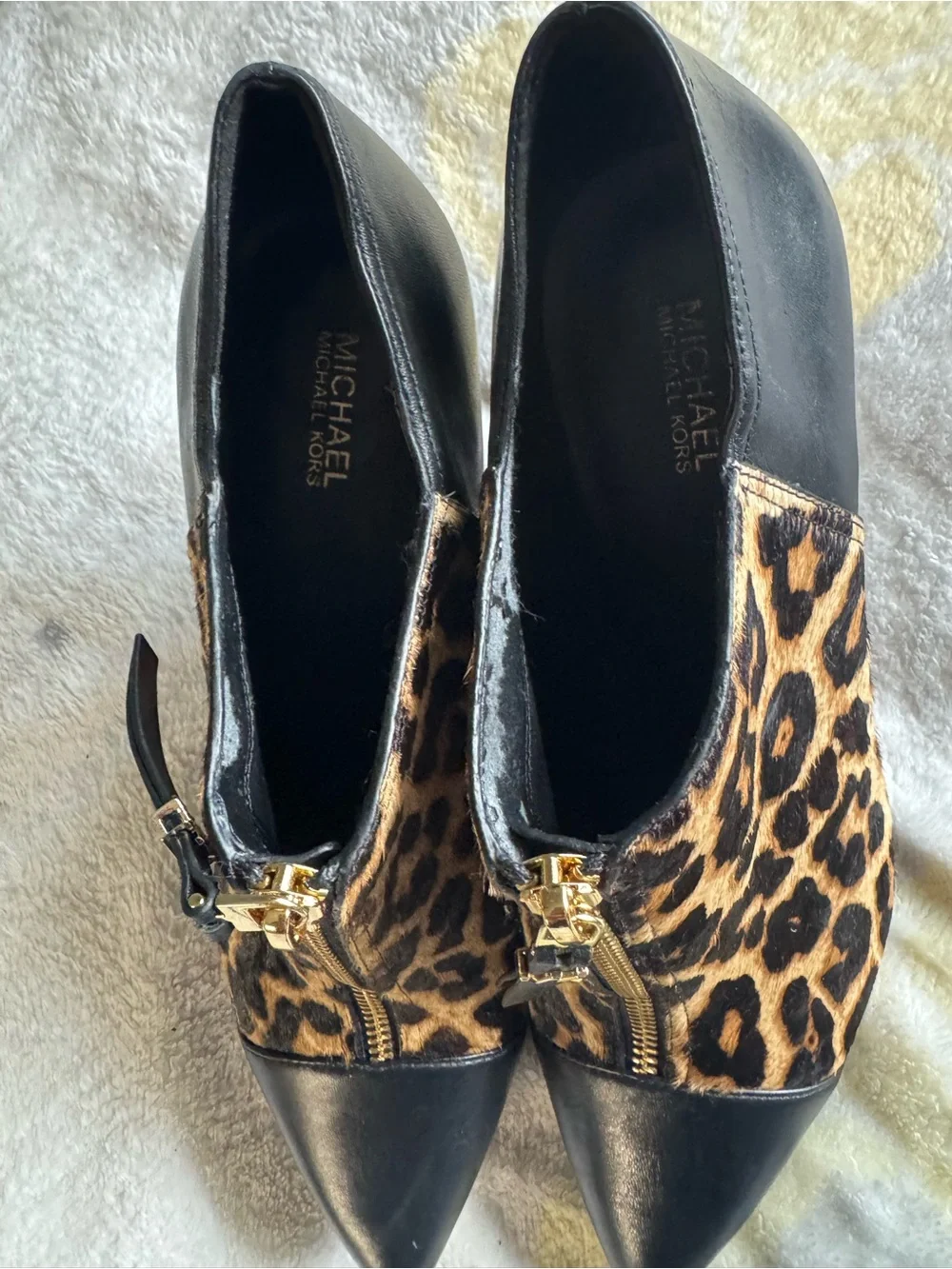 Michael Kors Leopard and Black Pointed Toe Heel Booties